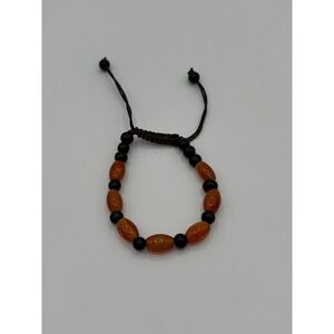 Carnelian Agate Black Onyx Beaded Adjustable Cord Bracelet Boho Macrame Orange